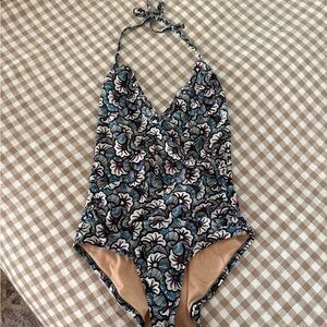 J. Crew Blue and Purple Floral Swimsuit